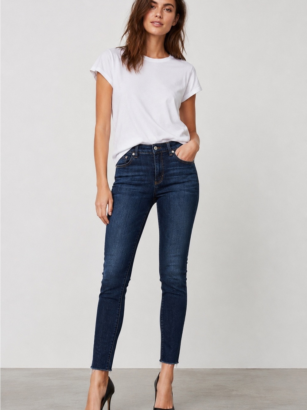 rag & bone 10” Ankle Skinny Raw Hem Dark Wash Stretch Jeans Size 28